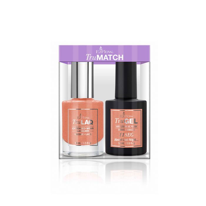 EzFlow Color Duos About Last Night nail polish in their labelled transparent plastic retail packaging