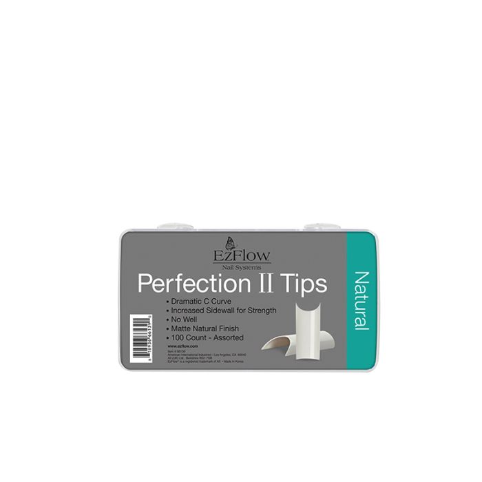 Frontage of EzFlow Nail System Perfection II Tips in Natural variant with product details and information