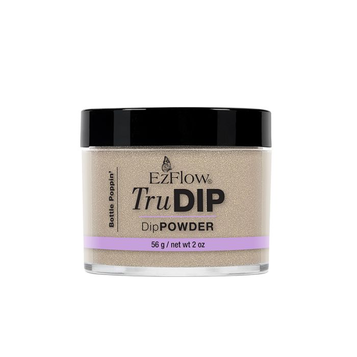 Forward facing 2 ounce glass jar of  EzFlowTruDIP Bottle Poppin' nail powder dip printed with product label