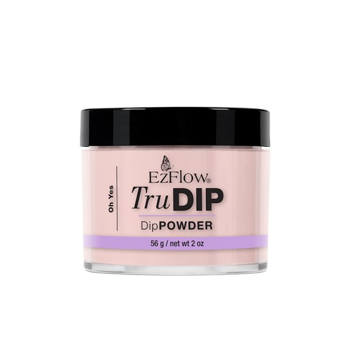 A capped 2 ounce jar of EzFlow TruDIP Oh Yes nail dip powder with a print-on product label