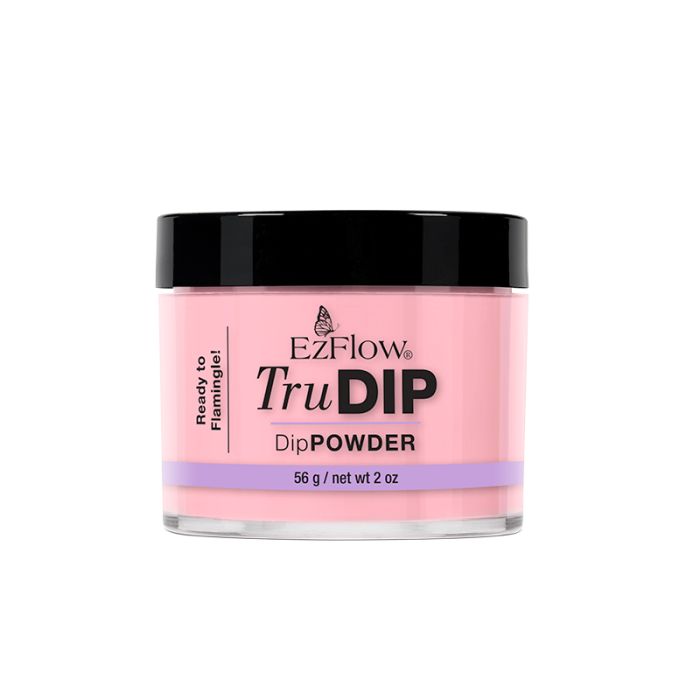 A clear 2 ounce tub of EzFlow TruDIP Ready to Flamingle nail dip powder