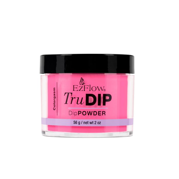 Front view of a 2 ounce glass jar containing EzFlow TruDIP Colorgasm printed with product details 
