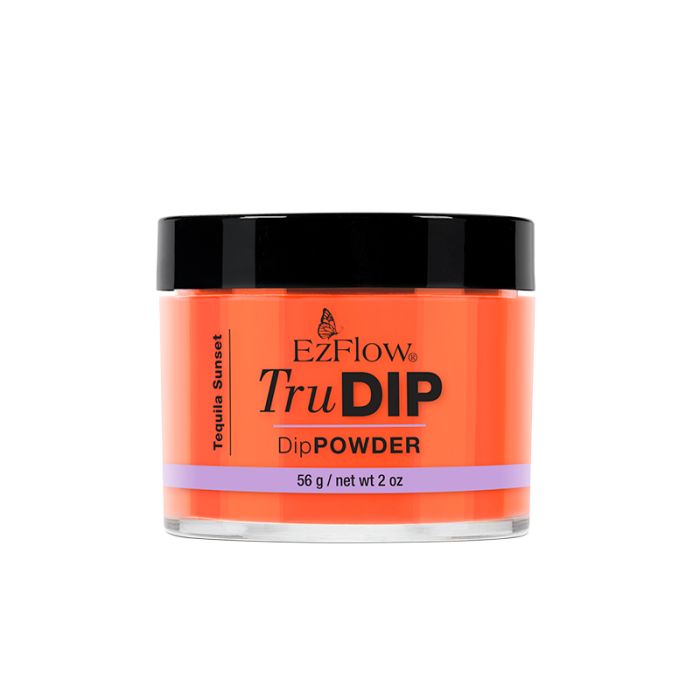Front view of EzFlow TruDIP Tequila Sunset 2 ounce glass jar showing its nail dip powder contents