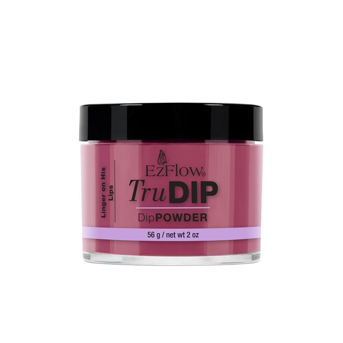 EzFlow TruDIP Linger On His Lips in forward-facing 2-ounce glass container printed with product details