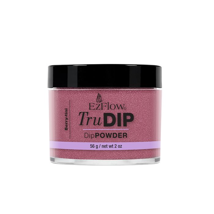 Front view of a 2 ounce glass container of EzFlow TruDIP Berry-tini printed with product details