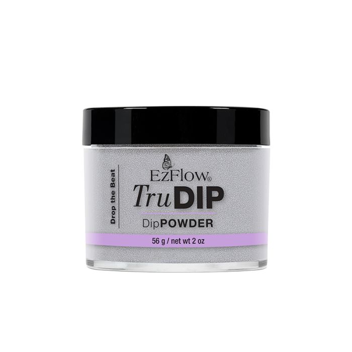 A clear 2 ounce glass container of EzFlow TruDIP Drop the Beat facing forward with printed product label