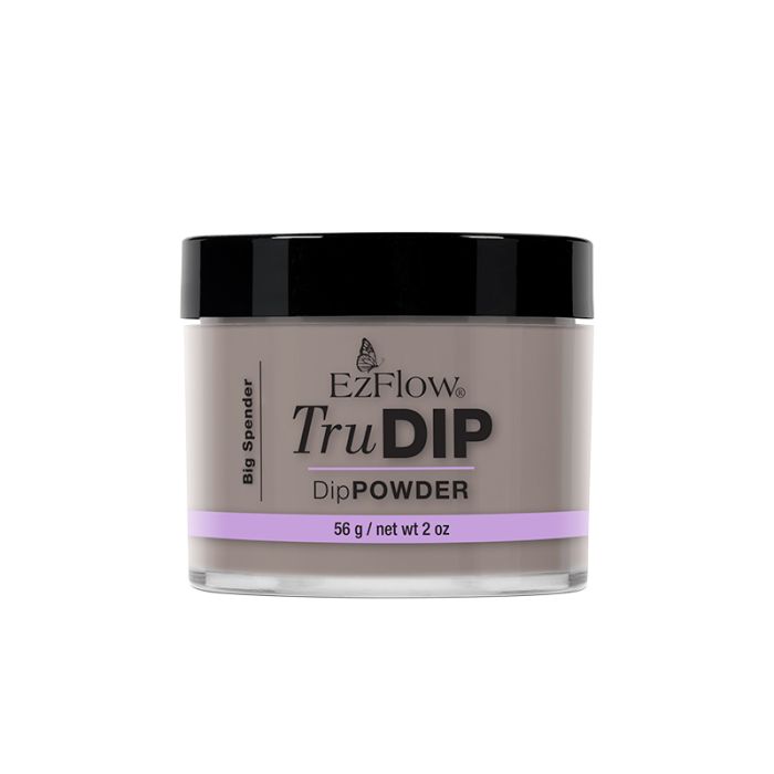 A capped 2 ounce glass container of EZFlow TruDIP Big Spender nail powder dip