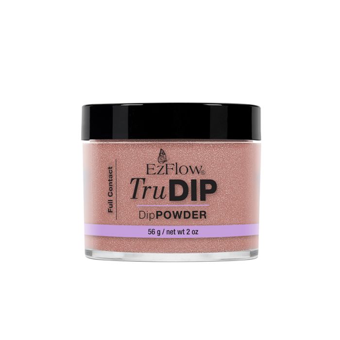 Front view of a 2 ounce see through glass tub of EzFlow TruDIP Full Contact nail dip powder
