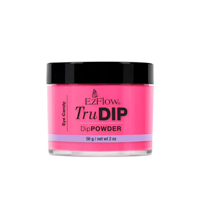 A clear 2 ounce tub of EzFlow TruDIP Eye Candy nail dip powder