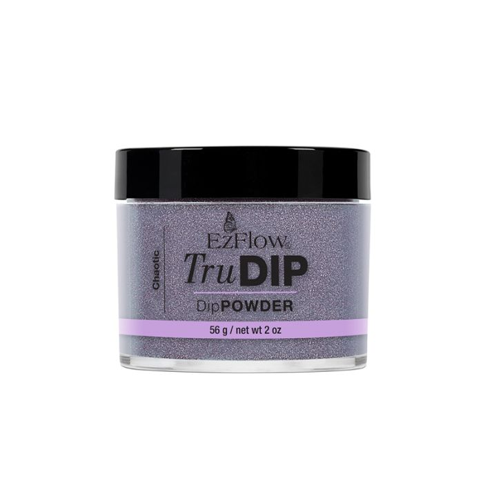 Front view of a 2 ounce see through glass tub of EzFlow TruDIP Chaotic nail dip powder