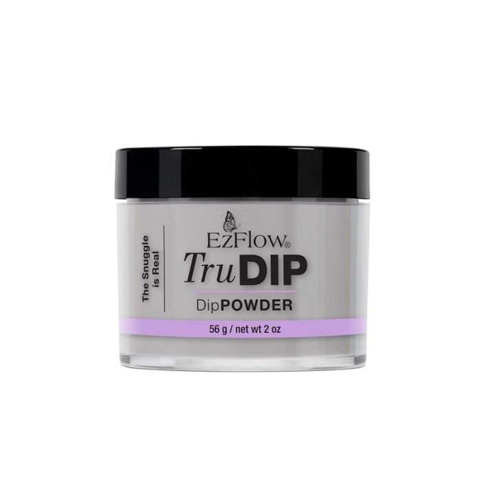 A forward facing short round glass jar filled with 2 ounces of EZFlow TruDIP The Snuggle is Real nail powder dip