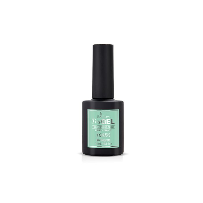 Forward facing 0.5 ounce  bottle filled with EzFlow TruGEL No Regrets nail polish