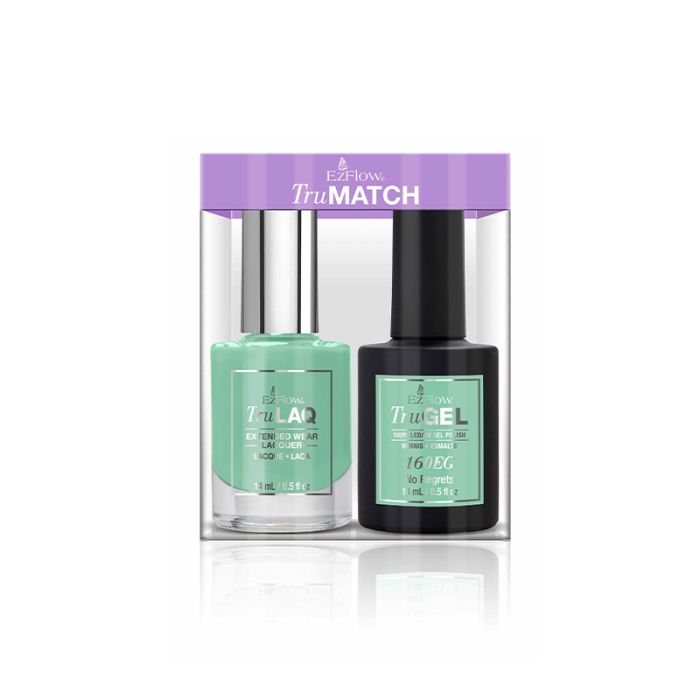 Forward facing 0.5 ounce  bottle filled with EzFlow No Regrets nail polish