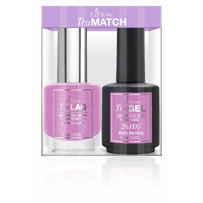 EzFlow TruMatch Color Duos Make Herstory combo pack of light pink shimmer LED/UV gel polish & matching extended wear lacquer