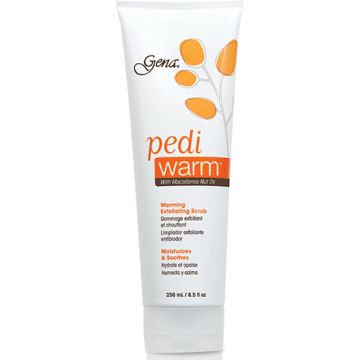A closer look on Gena Invigorating warming pedi warm foot Scrub with printed graphics and detailed text