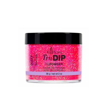 A 4 ounce glass tub of EzFlow TruDIP Cover Pink Powder facing forward