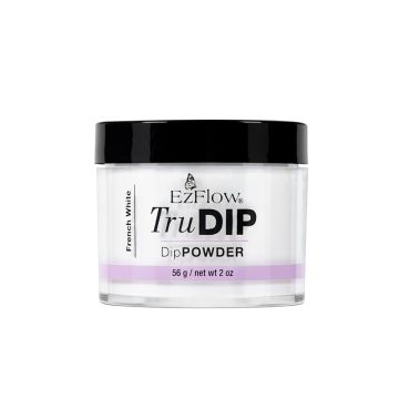 A capped 2 ounce bottle of EzFlow TruDIP French White Powder printed with product name & details