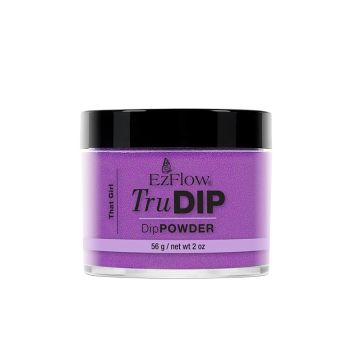 Front facing 2 ounce glass tub of EzFlow TruDIP That Girl printed with brand & product markings