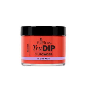 A short 2 ounce glass container of EZFlow TruDIP Roxanne printed with brand & product name